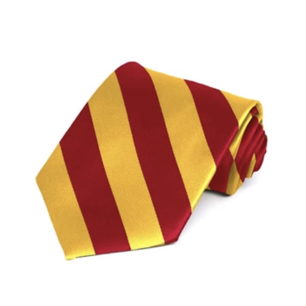 Tie Mart Men's Red/Gold Striped Tie classic diagonal striped pattern 60"